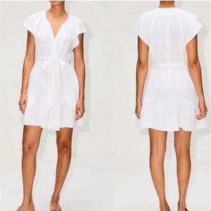 Xirena Jude Dress White Short Sleeve Waffle Knit Belted Button Front Cotton XS